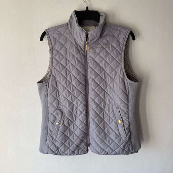 Adrienne Vittadini Gray Quilted Puffer‎ Vest SZ L Warm Casual Hiking Outdoor Zip - Picture 1 of 6